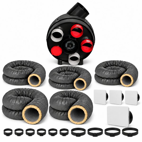 Kit VMC simple flux autoréglable Vortice PENTA KVAPE5D avec 5 gaines isolées ONLYDUCT, 4 bouches design plates et 10 colliers